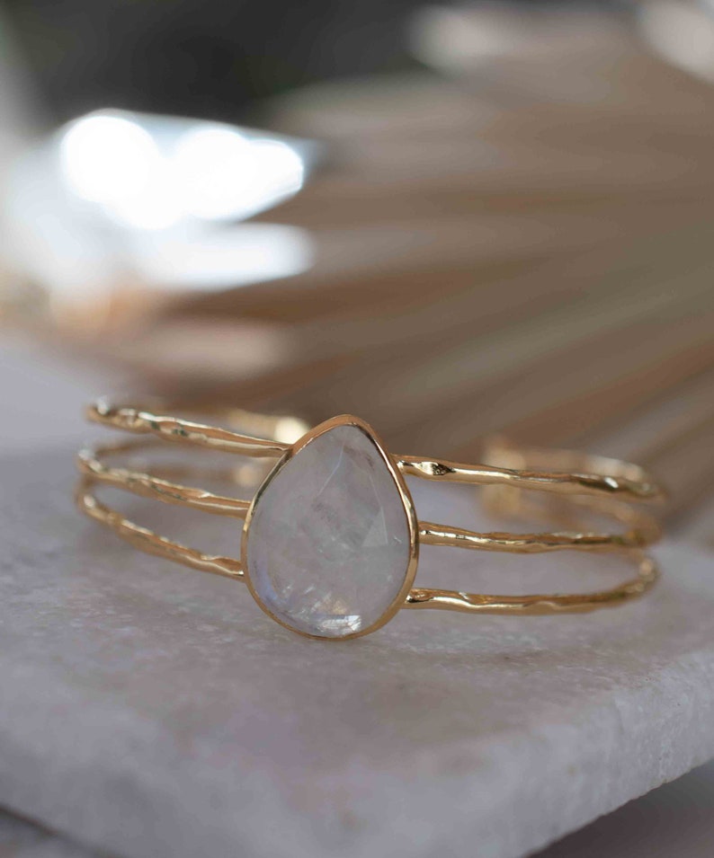 Moonstone Adjustable Bracelet Gold Plated 18k Handmade Statement Hippie Bohemian Jewelry Gift For Her Gemstone Body MB047 image 6