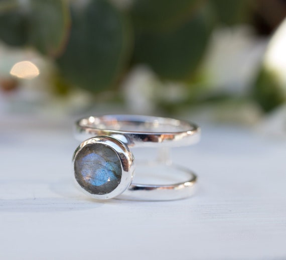 Rainbow Labradorite Double Band Ring ~ Gemstone ~ Natural