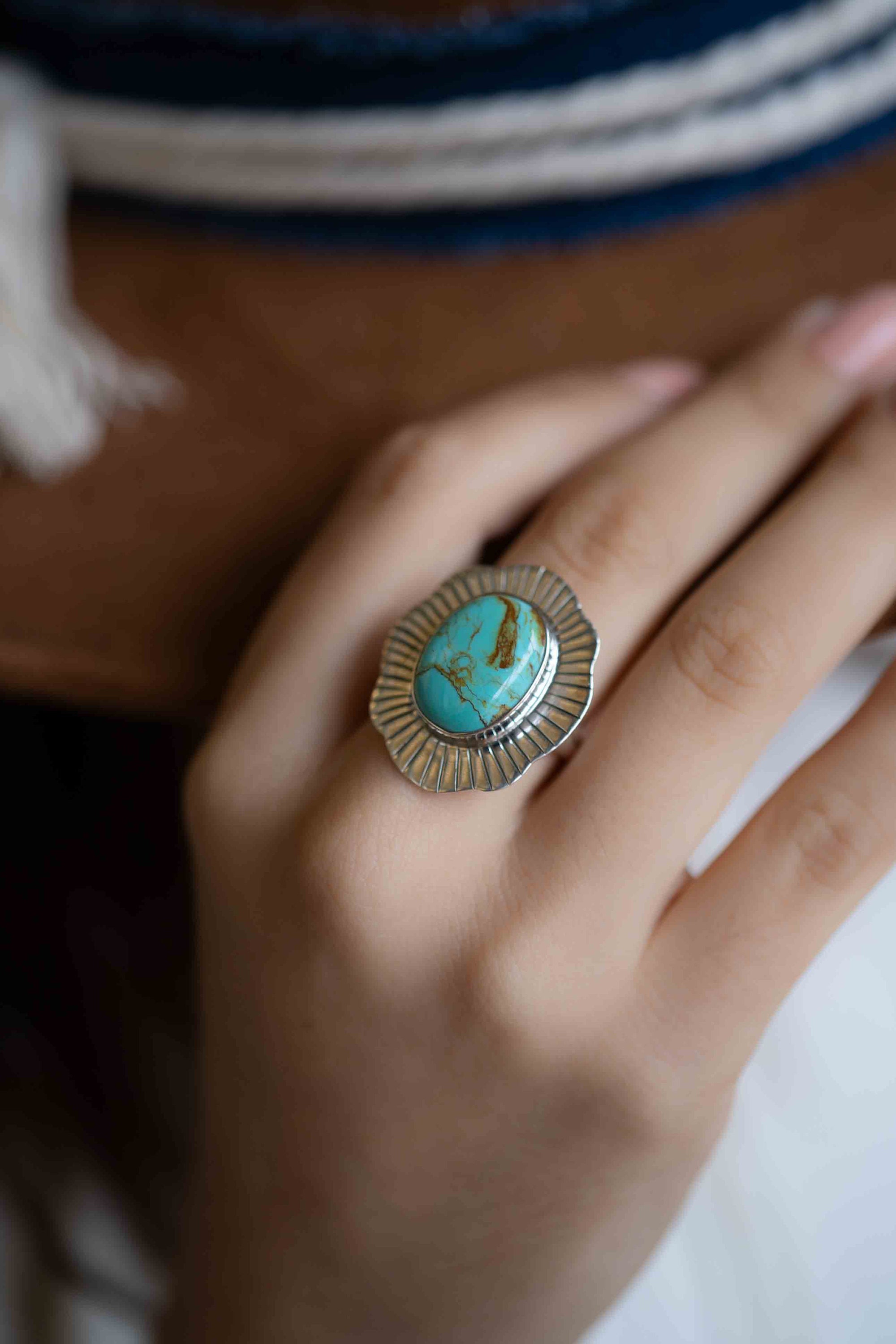 Anello Turchese Ovale In Argento 925 Fatto A Mano - MO339 (Tutte Le Misure)
