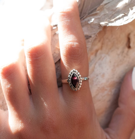 Antique Victorian 10K Bohemian Garnet Ring Navette 3 Tiered - Etsy