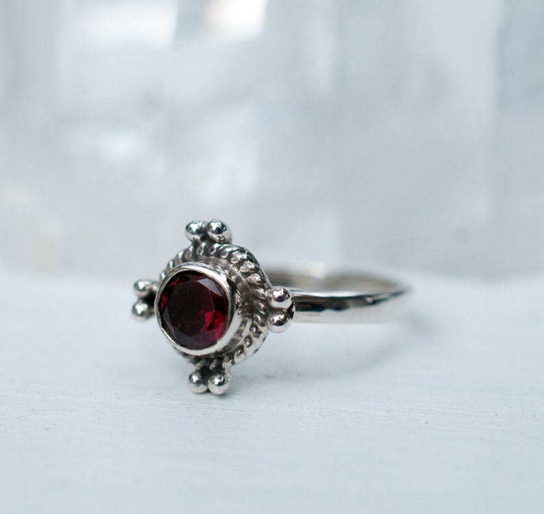 Garnet Ring Sterling Silver 925 Jewelry Handmade Everyday Casual Delicate Gift Boho Hippie Bohemian January MR097 image 1