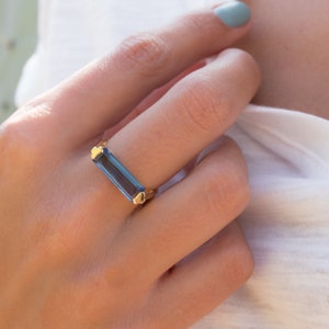 Iolite Hydro Ring ~ Rectangular Stone ~ 18k Gold Plated ~ Jewelry ~ Handmade ~ Boho ~ MR163