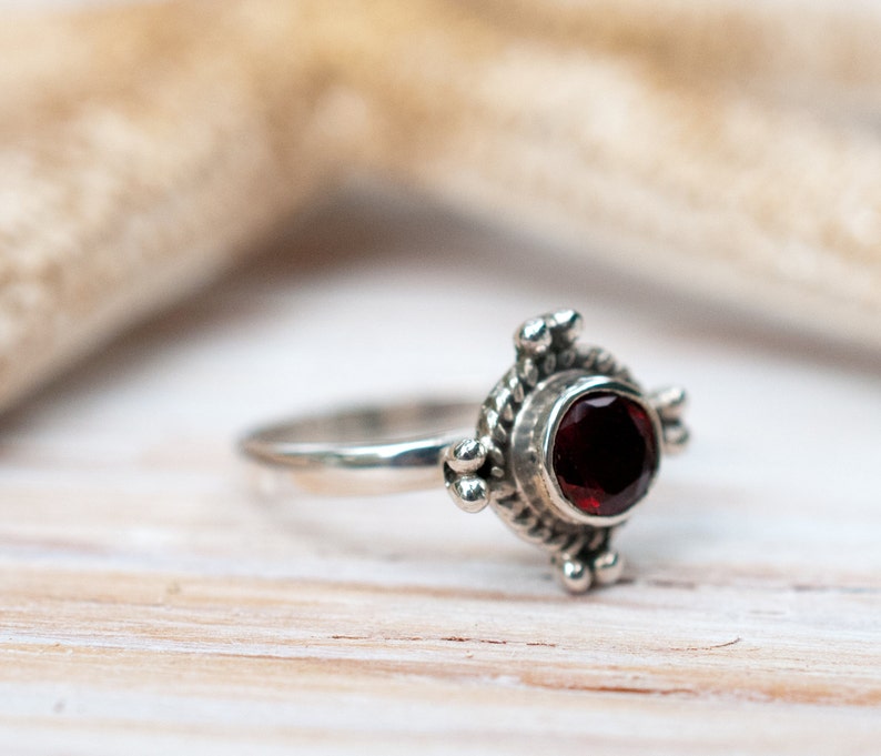 Garnet Ring Sterling Silver 925 Jewelry Handmade Everyday Casual Delicate Gift Boho Hippie Bohemian January MR097 image 5