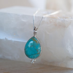 Turquoise, Larimar, Labradorite and Moonstone Tear Drop Necklace ~ Sterling Silver ~ Charm ~ Layered ~ minimalist ~ delicate MN165 Turquoise
