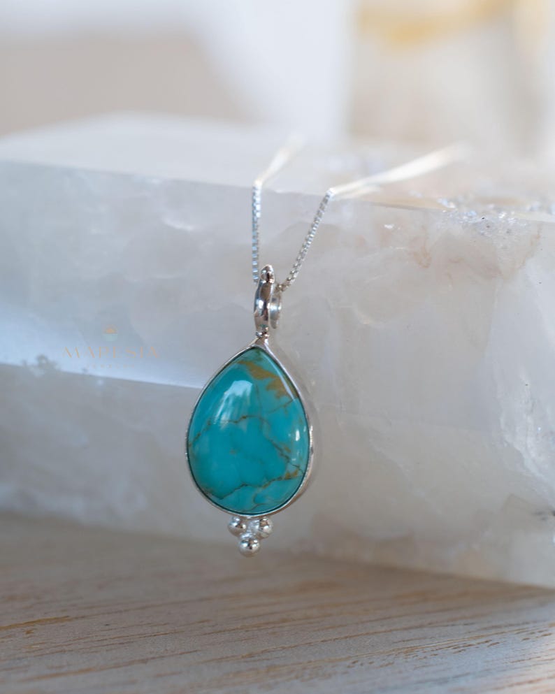Turquoise, Larimar, Labradorite and Moonstone Tear Drop Necklace ~ Sterling Silver ~ Charm ~ Layered ~ minimalist ~ delicate MN165 Turquoise