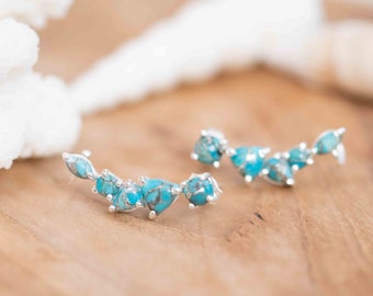 Copper Turquoise Ear Climber Earrings ~Stud~Jewelry~ Sterling Silver 925 ~Natural ~Minimalist Everyday ~Gift for Her ~ Boho~ Hippie ~ ME165