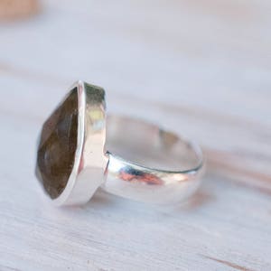 Rainbow Labradorite Ring Statement Big Tear Drop Gemstone Natural Sterling Silver 925 HandmadeColorful Organic Gift MR027 image 3