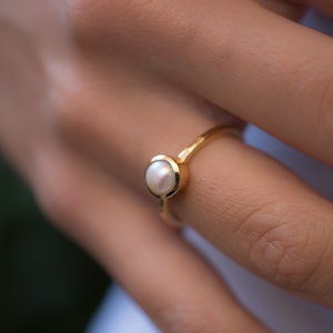 Pearl Gold Ring ~ Delicate ~ 18k Gold Plated ~ Handmade ~ Gemstone~Statement ~Everyday~ Hippie~Bohemian~Stackable MR210