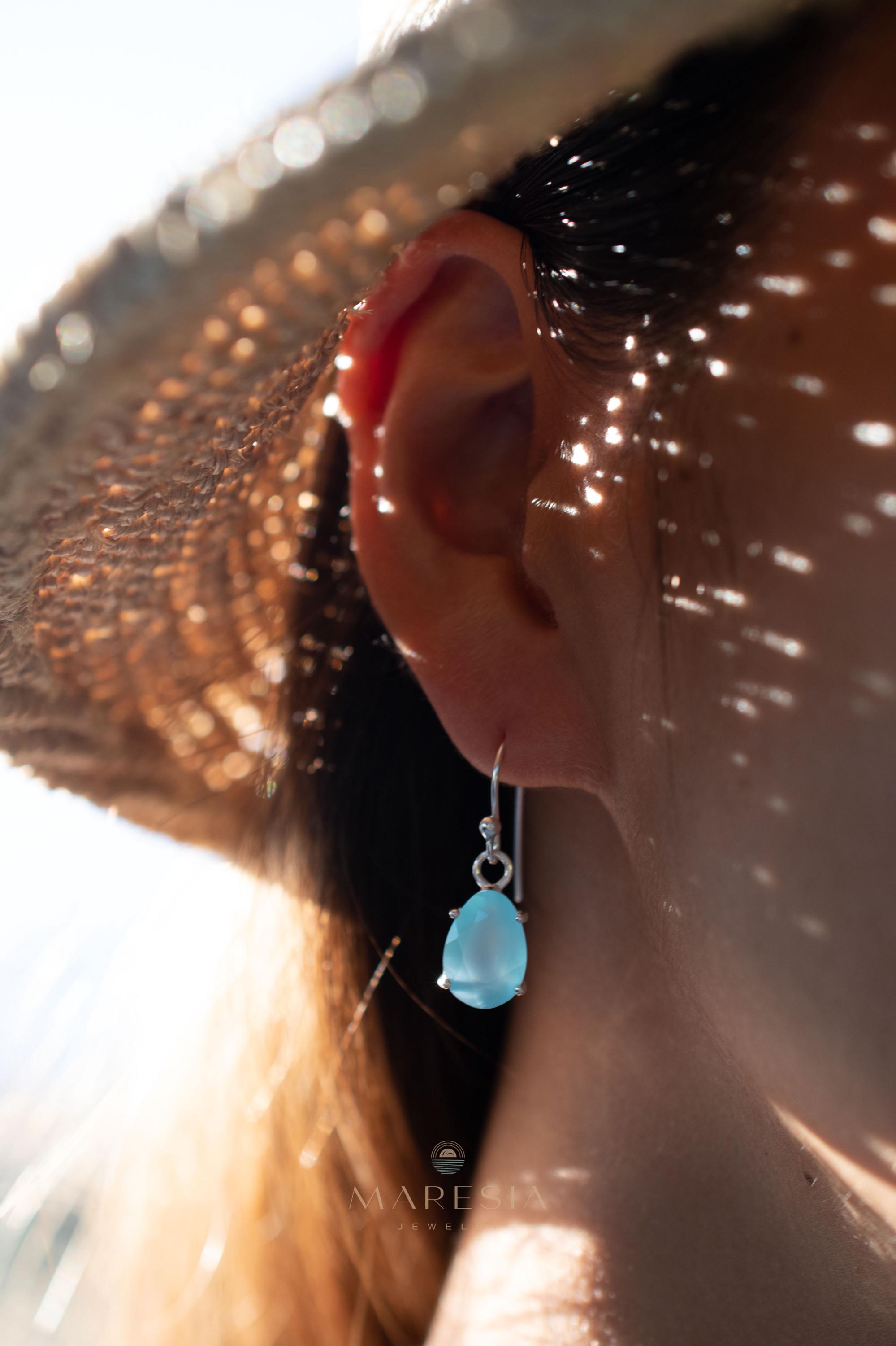 アクアカルセドニーイヤリング〜スターリングシルバー925〜ダングル