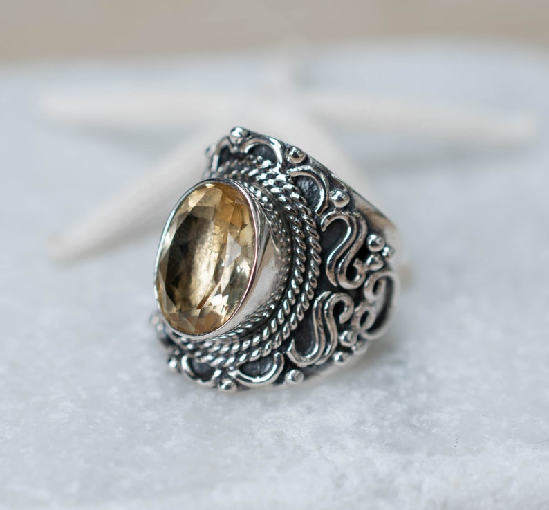 Citrine Ring Sterling Silver 925 Jewelry Handmade Everyday Casual Delicate November BirthstoneBoho Hippie Bohemian image 2