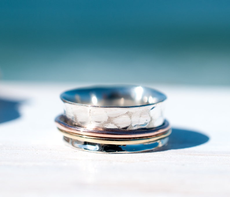 Spinner Ring ~ Spinning~ Spin ~ Meditation ~ Yoga ~ Anxiety ~ Anti Stress ~ Hammered ~ Sterling Silver 925 ~ Handmade ~ Copper ~Bronze MS015