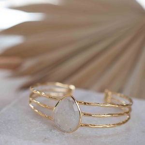 Moonstone Adjustable Bracelet Gold Plated 18k Handmade Statement Hippie Bohemian Jewelry Gift For Her Gemstone Body MB047 image 8