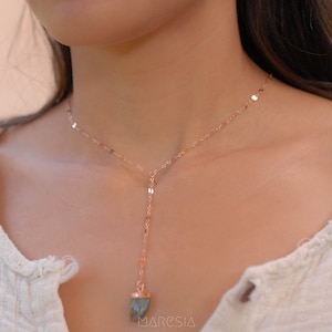 Labradorite Rose Gold Filled Necklace, Sterling Silver or Gold Filled~ Y Necklace GemstoneJewelry ~ Minimalist ~ Handmade~ Delicate MN039