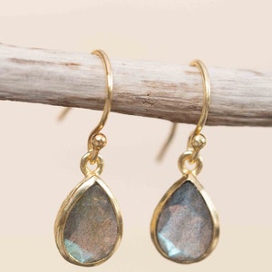 Labradorite Tear Drop Earrings Jewelry 18k Gold Plated Natural Minimalist Everyday Gift for Her Boho Hippie ME187 image 3