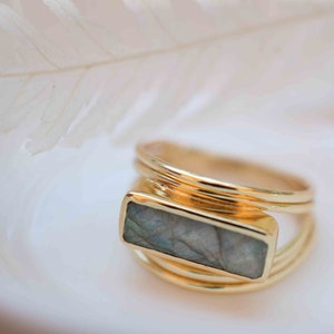 Rainbow Labradorite Ring Rectangular Stone Gemstone Natural 18k Gold Plated Jewelry Handmade February Birthstone MR304 image 6