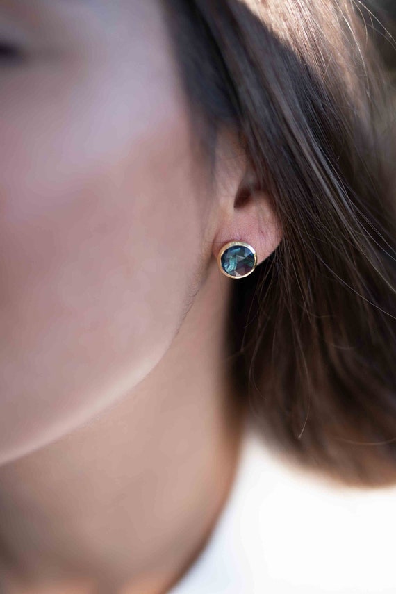 Iolite hydro Earrings ~ Stud ~ Jewelry ~ 18k Gold Plated ~ Natural ~ Minimalist Everyday ~ Gift for Her ~ Boho ~ Hippie ~ ME183