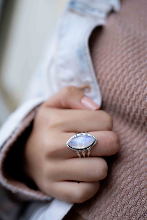 Moonstone Ring Sterling Silver 925 Handmade Gemstone Big Stacking Hippie  Gypsy Boho Bohemian MR288 - Etsy