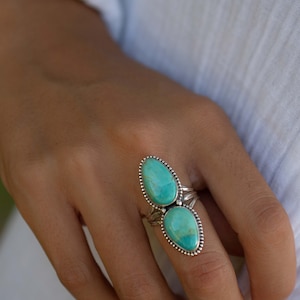 Double Turquoise Ring ~ Sterling Silver 925 ~ Handmade ~ Statement ~Bohemian ~ Jewelry ~Gift For Her ~Gemstone~December Birthstone~MR251