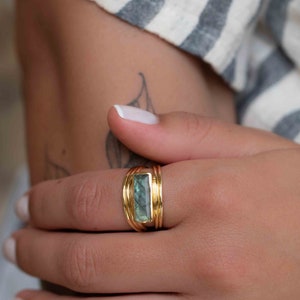 Rainbow Labradorite Ring Rectangular Stone Gemstone Natural 18k Gold Plated Jewelry Handmade February Birthstone MR304 image 5