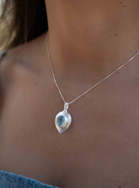 Labradorite, Aqua Chalcedony, Rose Quartz, Moonstone ~ Tear Drop ~ Sterling Silver ~ Charm ~ Layered ~ minimalist ~ delicate MN185