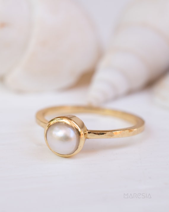 Pearl Gold Ring Dainty Pearl Ring Delicate Pearl Ring 18K 