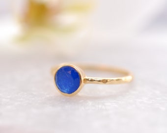 Blue Jade Ring  ~ Gold Plated ~ Handmade ~ Everyday ~Solitaire ~Hippie ~Bohemian ~ Blue Stone ~ Stackable Ring MR100