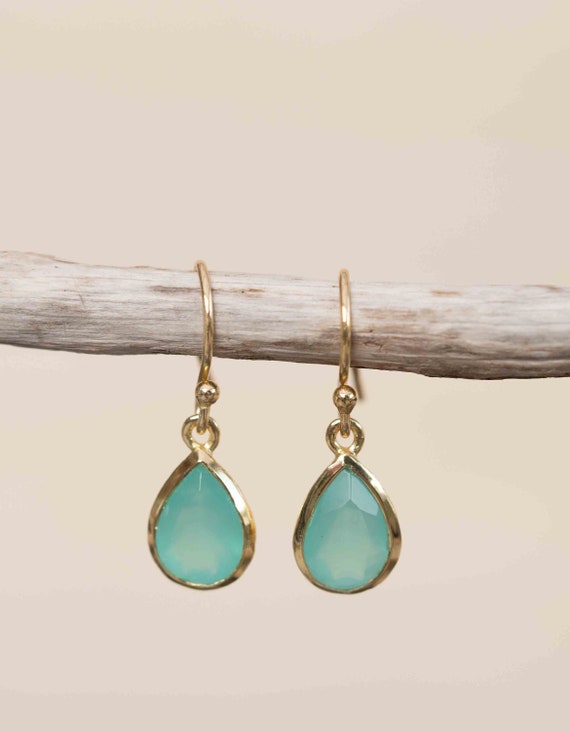 Aqua Chalcedony Tear Drop Earrings  ~ Jewelry ~ 18k Gold Plated ~ Natural ~ Minimalist Everyday ~ Gift for Her ~ Boho ~ Hippie ~ ME191