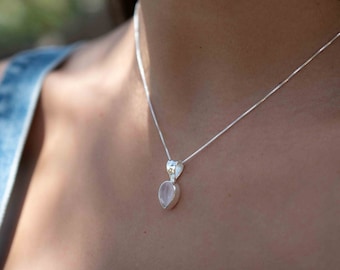 Labradorite, Aqua Chalcedony, Rose Quartz, Moonstone ~ Tear Drop ~ Sterling Silver ~ Charm ~ Layered ~ minimalist ~ delicate MN179