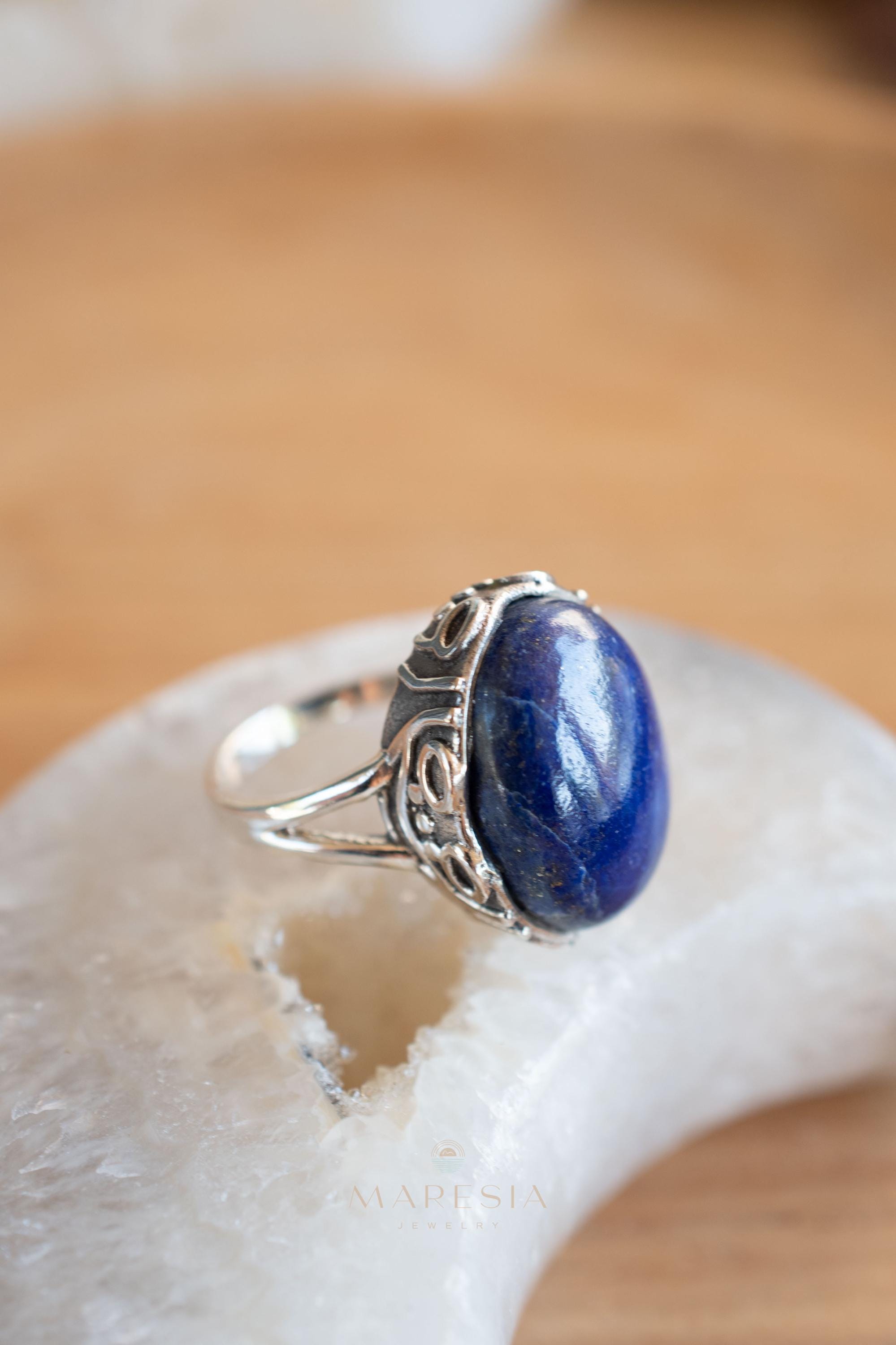 Anello in lapislazzuli ~ Argento Sterling 925 ~ Fatto a mano ~ Pietra preziosa ~ Tutti i giorni ~ Solitario ~ Hippie ~ Boho ~ MR339 - Italia