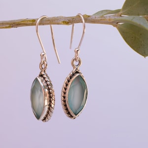 Aqua Chalcedony Earrings~ Sterling Silver 925 ~Dangle Earrings ~Silver Earrings ~Teal Chalcedony ~ Drop ~ Gemstone ~ Natural Stone~ME036