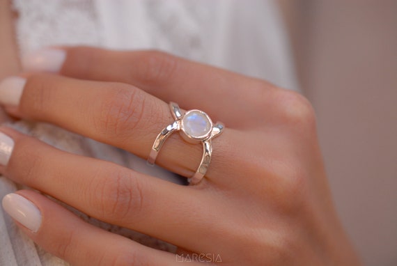 Moonstone Double Band Sterling Silver 925 Handmade Gemstone