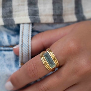 Rainbow Labradorite Ring Rectangular Stone Gemstone Natural 18k Gold Plated Jewelry Handmade February Birthstone MR304 image 10