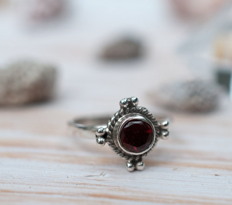 Garnet Ring Sterling Silver 925 Jewelry Handmade Everyday Casual Delicate Gift Boho Hippie Bohemian January MR097 image 4