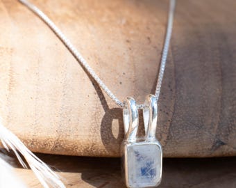 Aqua Chalcedony, Rose Quartz, Moonstone ~ Rectangular ~ Sterling Silver ~ Charm ~ Layered ~ minimalist ~ delicate MN190