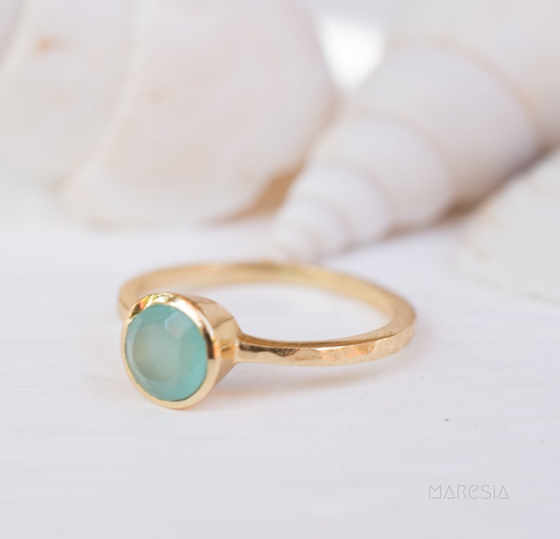 Aqua Chalcedony Stackable Ring 18k Gold Plated Dainty Engagement Ring Jewelry