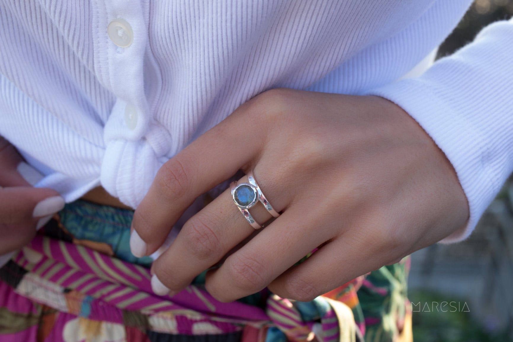 Rainbow Labradorite Double Band Ring ~ Gemstone ~ Natural