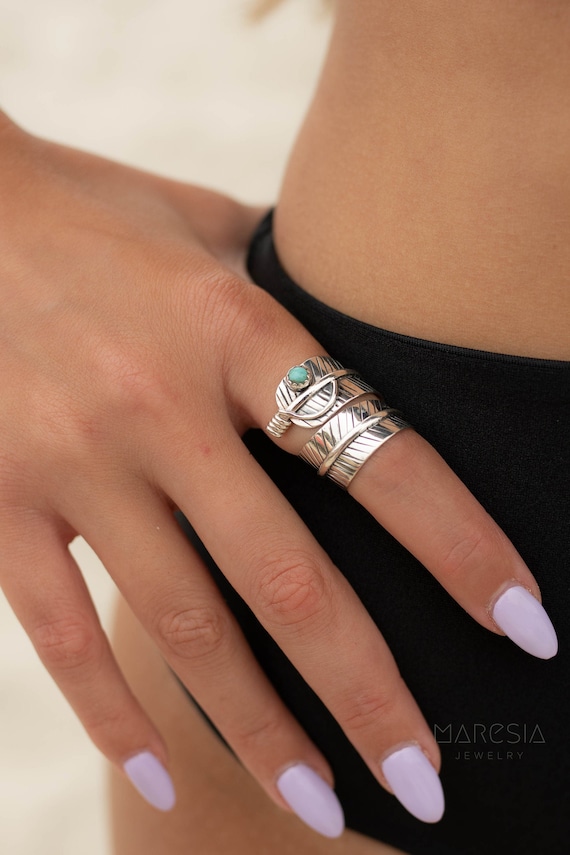 Leaf Turquoise Ring ~ Sterling Silver 925 ~ Handmade