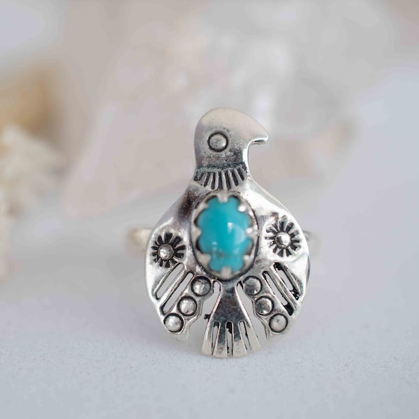 Turquoise Ring ~ Bird Ring ~ Sterling Silver 925 ~Handmade ~ Statement ~ Bohemian ~Jewelry ~Gift For Her ~Gemstone~December Birthstone~MR299