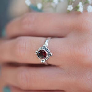 Garnet Ring Sterling Silver 925 Jewelry Handmade Everyday Casual Delicate Gift Boho Hippie Bohemian January MR097 image 2
