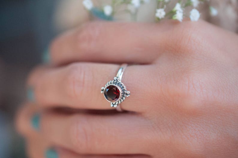 Garnet Ring Sterling Silver 925 Jewelry Handmade Everyday Casual Delicate Gift Boho Hippie Bohemian January MR097 image 2