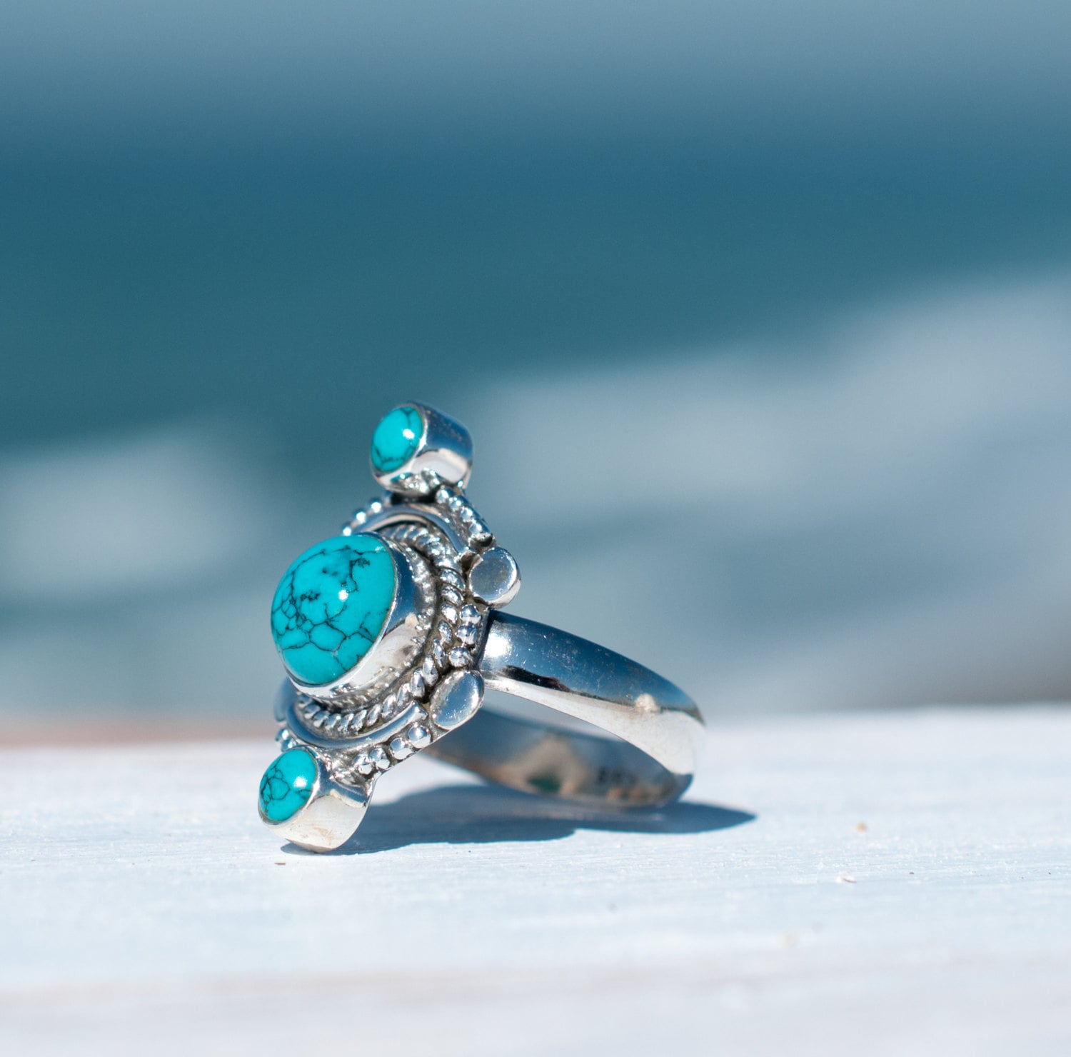 Round Turquoise Ring ~ Sterling Silver 925 ~ Handmade ~ Statement ...