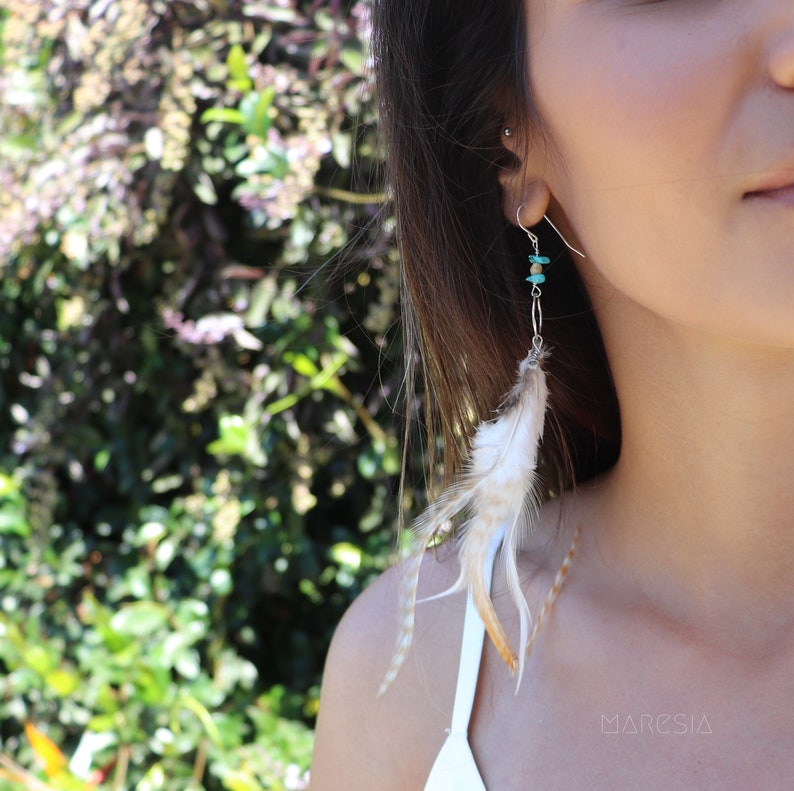 Feather Turquoise Earrings Hammered Gemstone Dangle Etsy