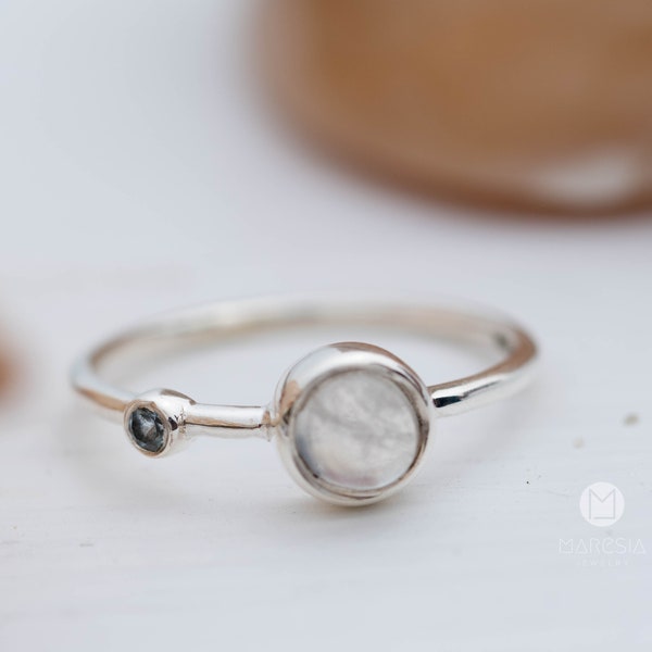 Dainty Moonstone & Blue Topaz Ring~ Sterling Silver 925 ~ Handmade ~ Gemstone  ~ Minimalist ~ Hippie ~Bohemian~June Birthstone~MR267