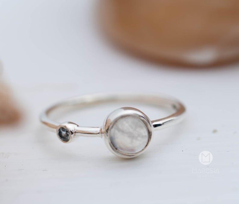 Dainty Moonstone & Blue Topaz Ring Sterling Silver 925 Handmade Gemstone Minimalist Hippie BohemianJune BirthstoneMR267 image 1