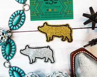 Show Pig Embroidered Patch | livestock, pig, show animal, show stock, trucker hat, hat bar, patches, iron on patches, embroidered patches