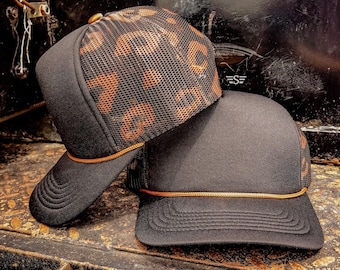 Leopard Printed Mesh Back Cap | trucker hat, western, punchy, ranchy, cowboy, cowgirl, boujee, hat bar, magna pony, ponytail, embroidery