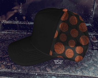 Basketball Printed Mesh Back Cap | cap, hat, trucker hat, headwear, trucker cap, basketball player, basketball mom, gameday cap, basketball