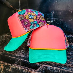 Women’s Pink Trucker Hat with Turquoise Bead Trim Pink and Turquoise Trucker Hat - Etsy main image 3