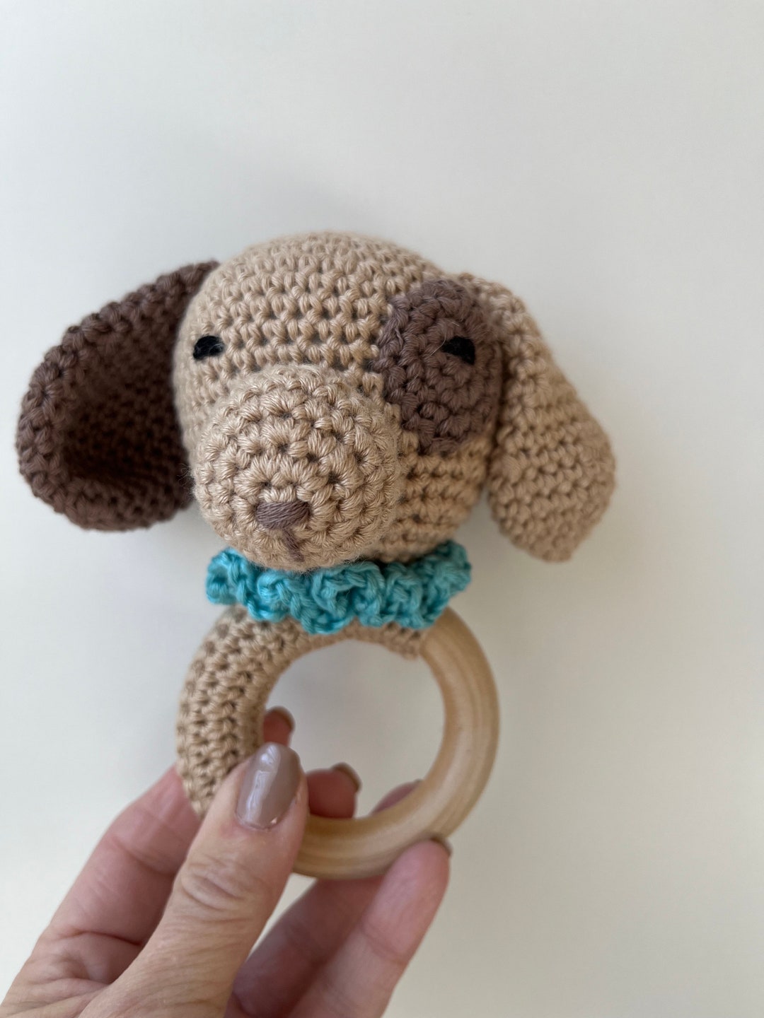 Baby Puppy Dog Rattle With Wooden Teething Ring - Etsy