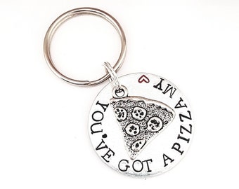 You've got a pizza my heart, hand stamped keyring, keyring for pizza lover, Pizza Keychain, I love you keyring,  valentine gift, boyfriend